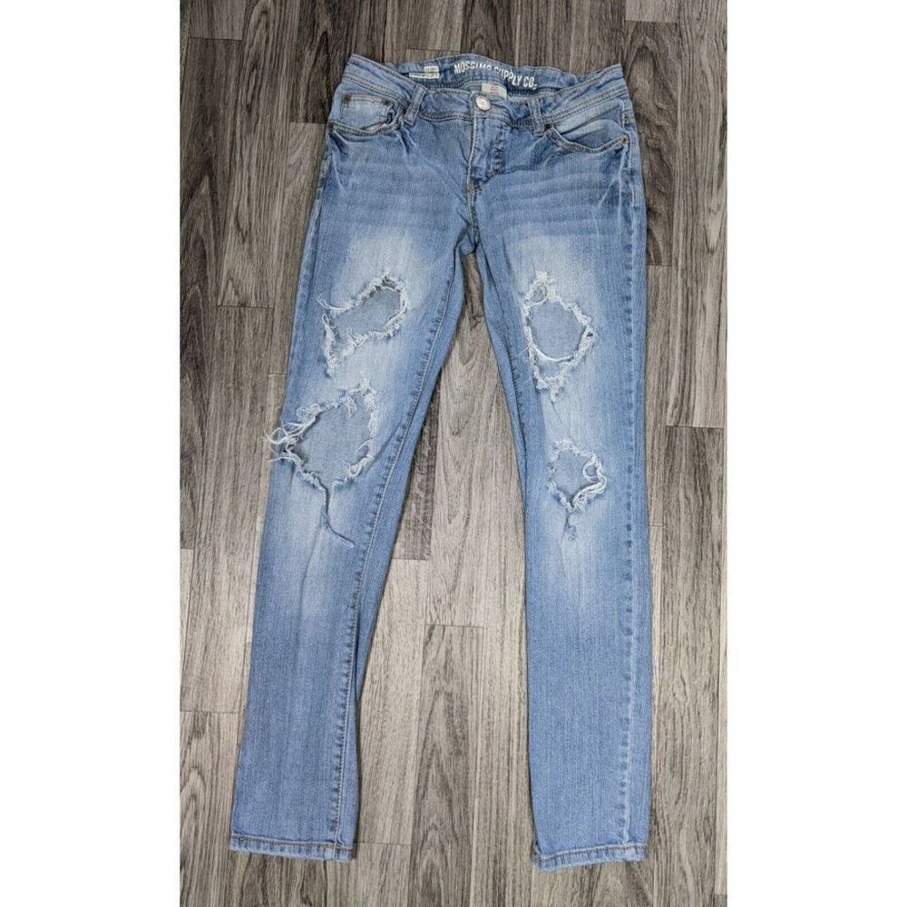 (3/$35) Mossimo Supply Juniors Size 5 Skinny Distressed Fit 6 Denim Blue Jeans